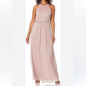 S.L. Fashions Women's Long Satin Mother of The Bride Champagne Gown with Shimmer